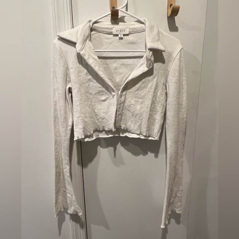 White knit collared top
